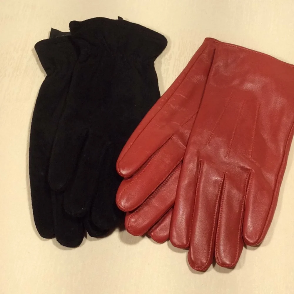 Ladies Red Leather & BlackPigskin Gloves-S/M